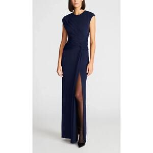 Halston Giovanna Gown In Matte Jersey Navy Maxi Dress Women Size 6 A001291